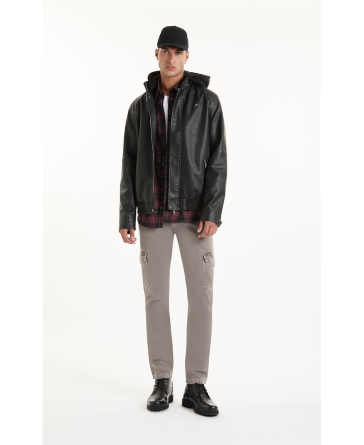 Jaqueta Vegan leather With Hood Preto
