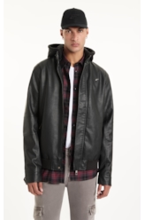 Jaqueta Vegan leather With Hood Preto