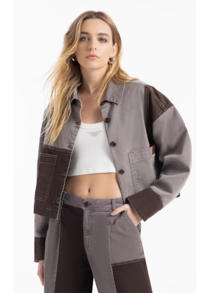 Jaqueta Vintage Denim Color Bicolor Castor