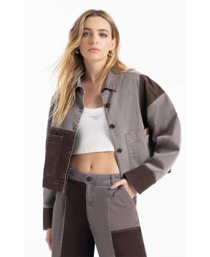 Jaqueta Vintage Denim Color Bicolor Castor