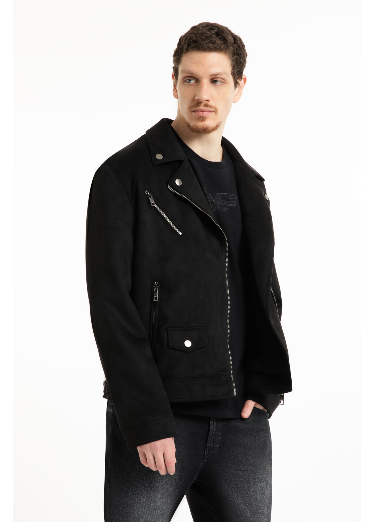 Jaqueta Washed Suede Loose Preto