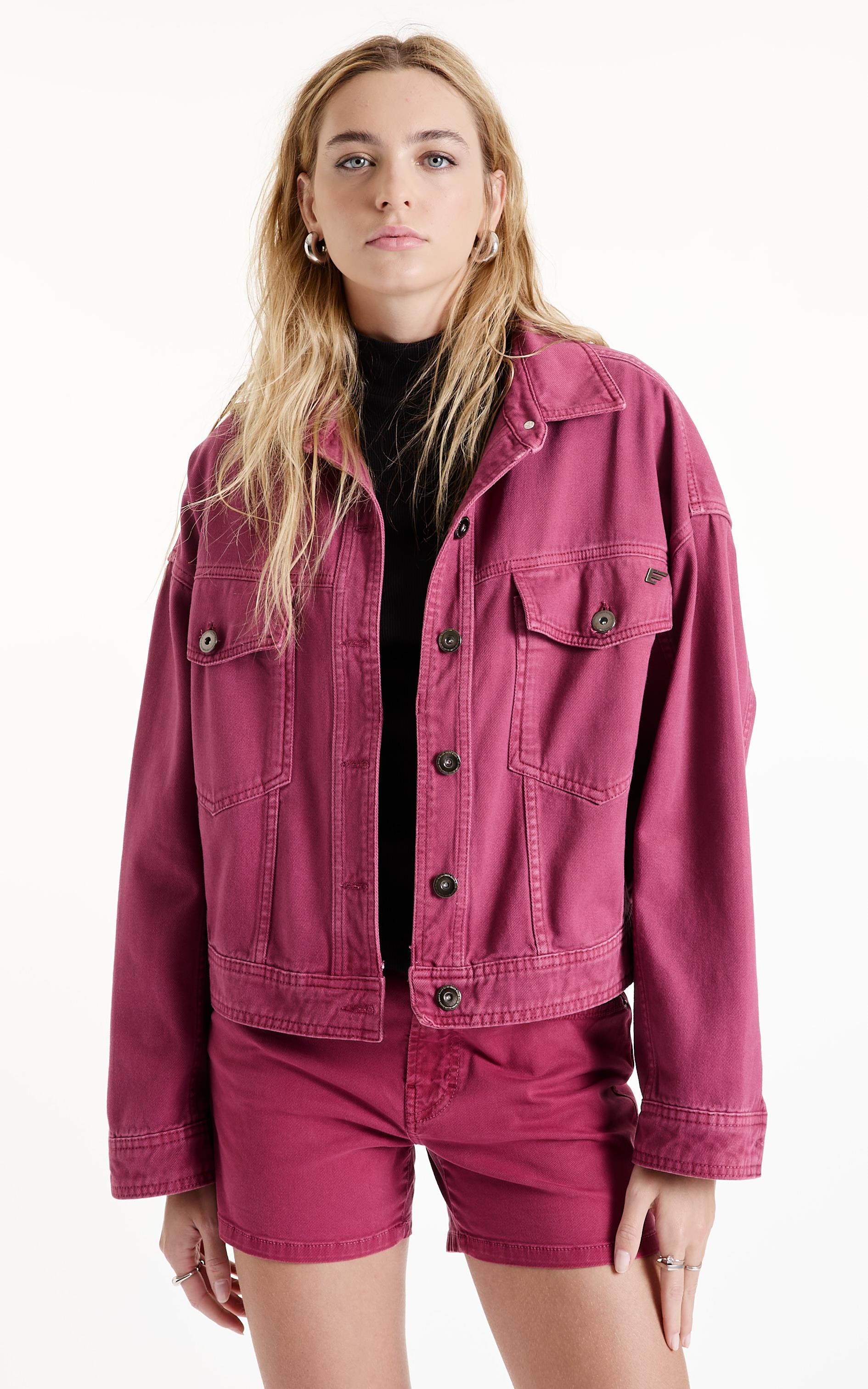 Jaqueta White Denim Oversized Magenta