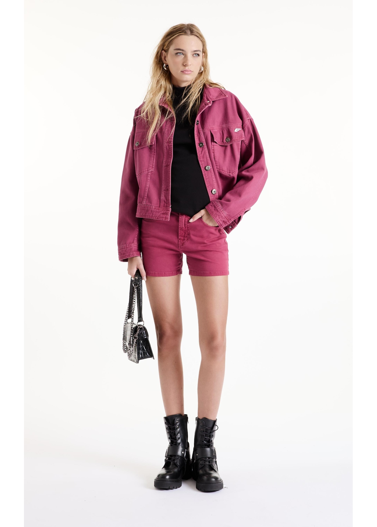 Jaqueta White Denim Oversized Magenta