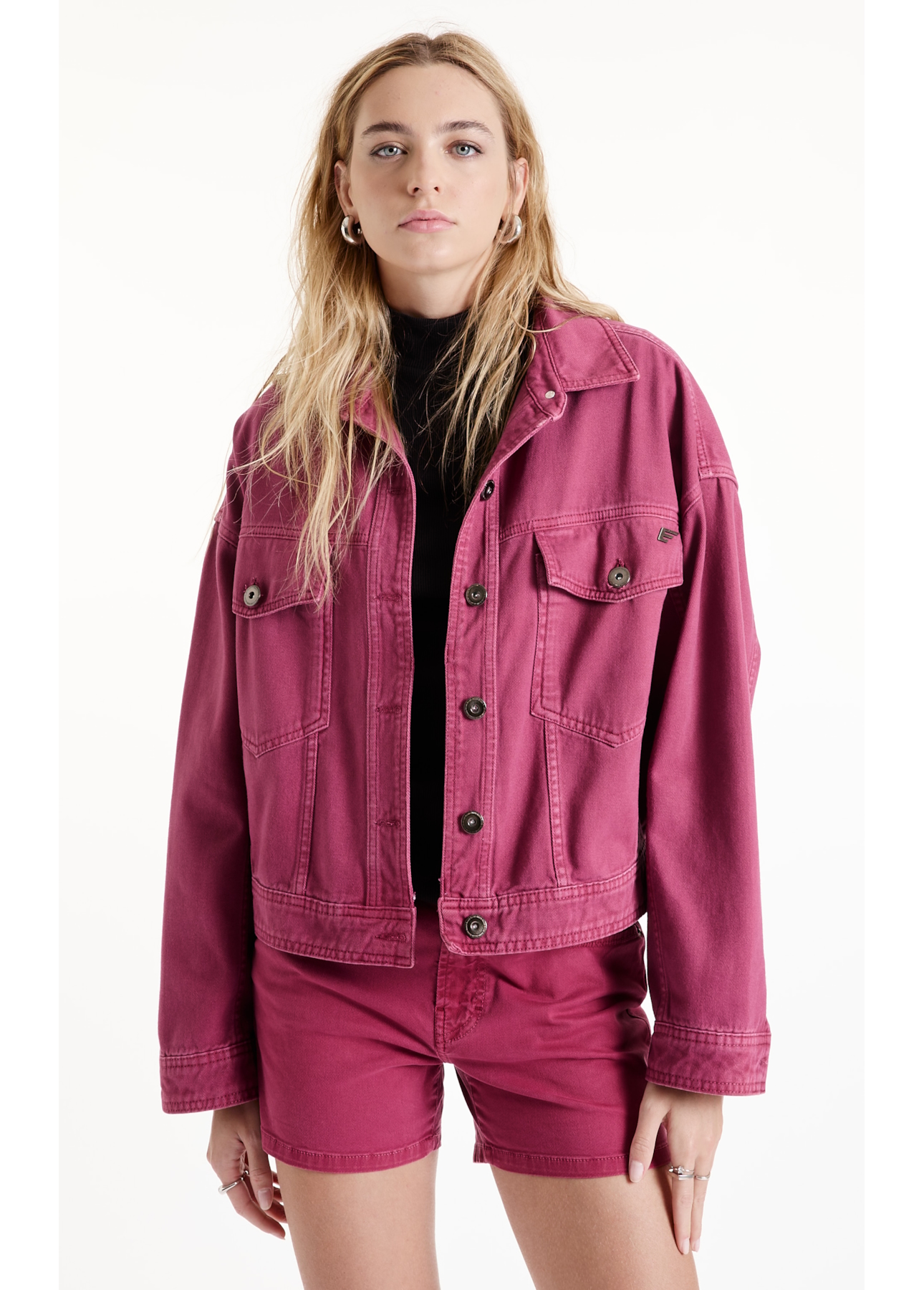 Jaqueta White Denim Oversized Magenta