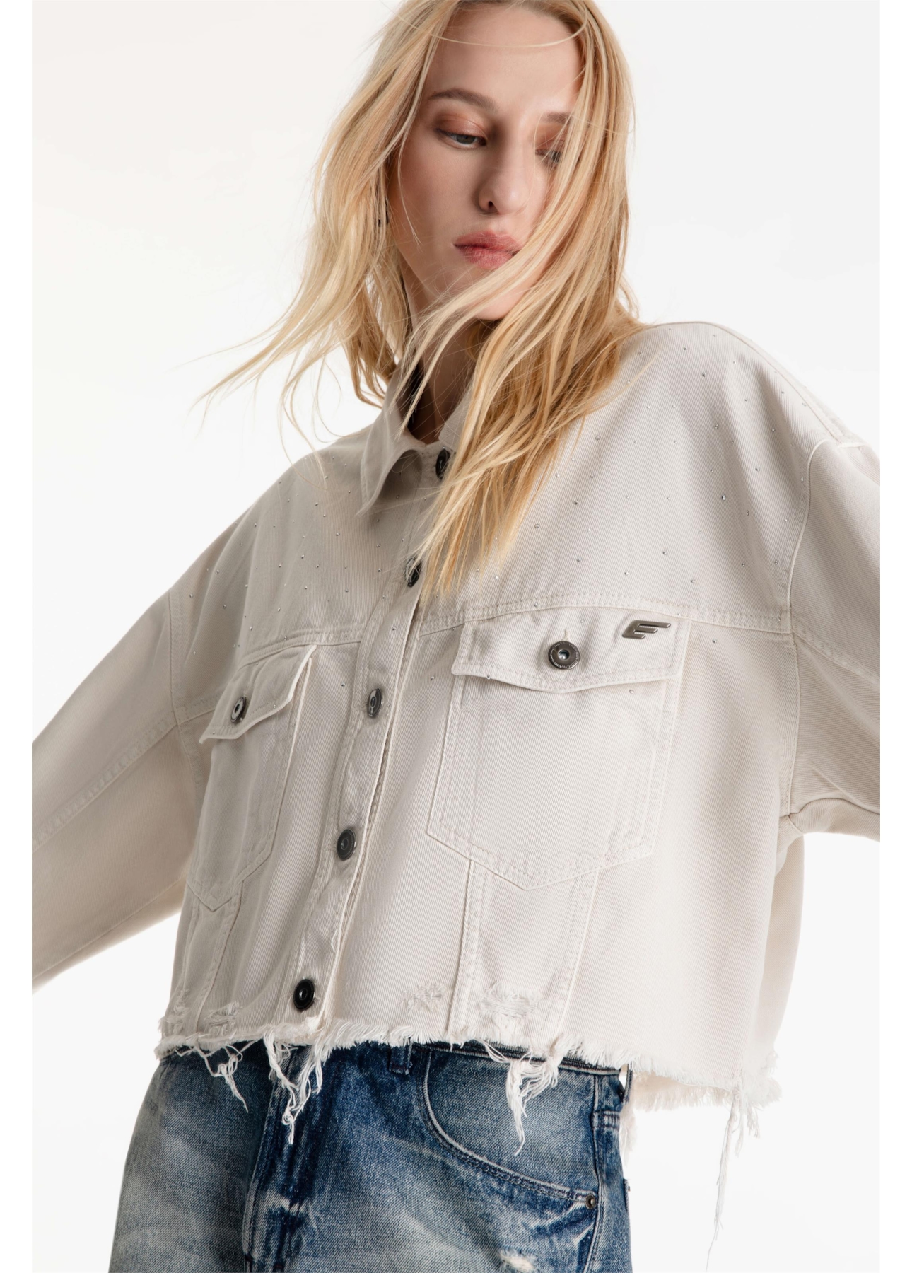 Jaquetas White Denim Oversized Cropped Sandy