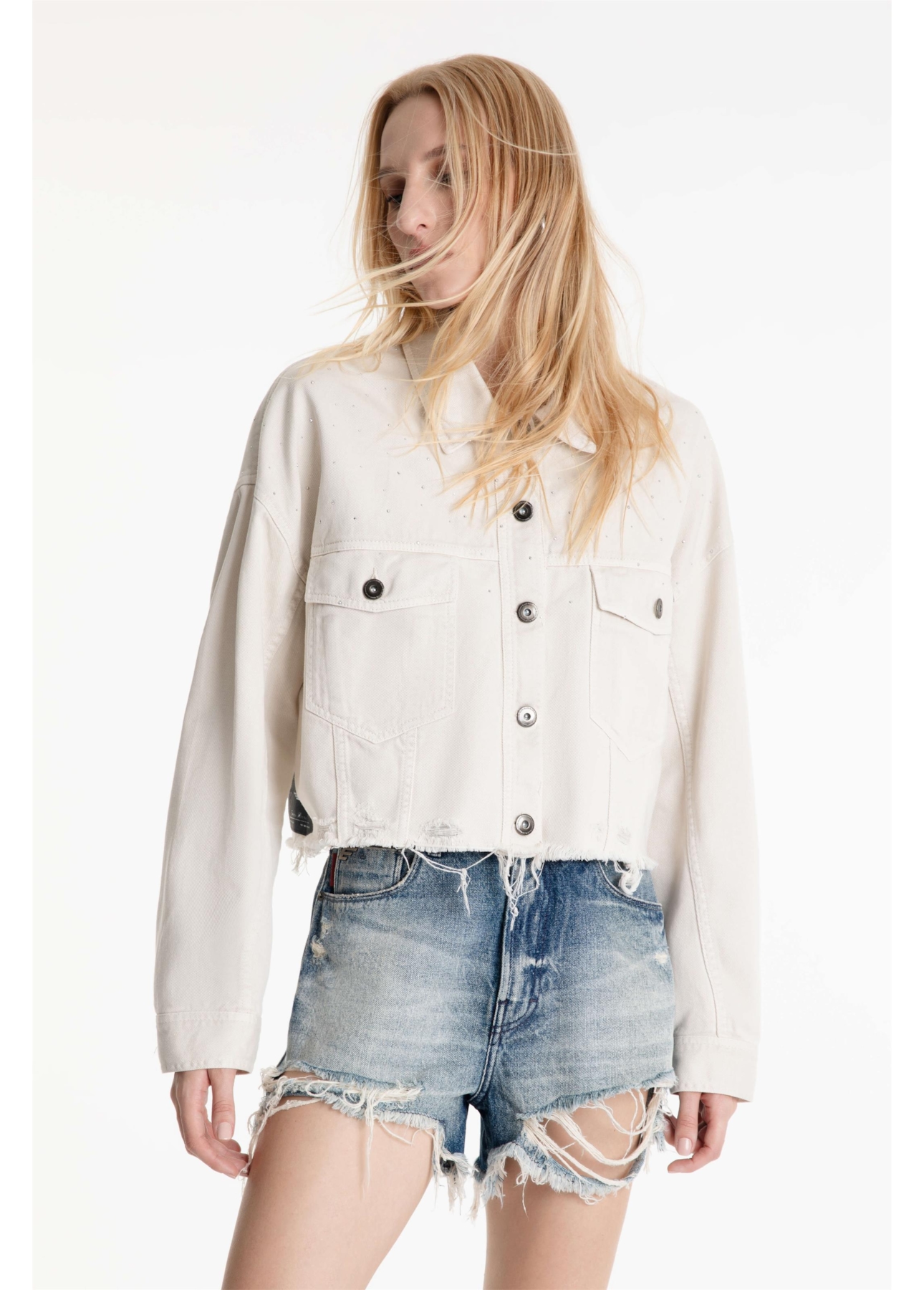 Jaquetas White Denim Oversized Cropped Sandy