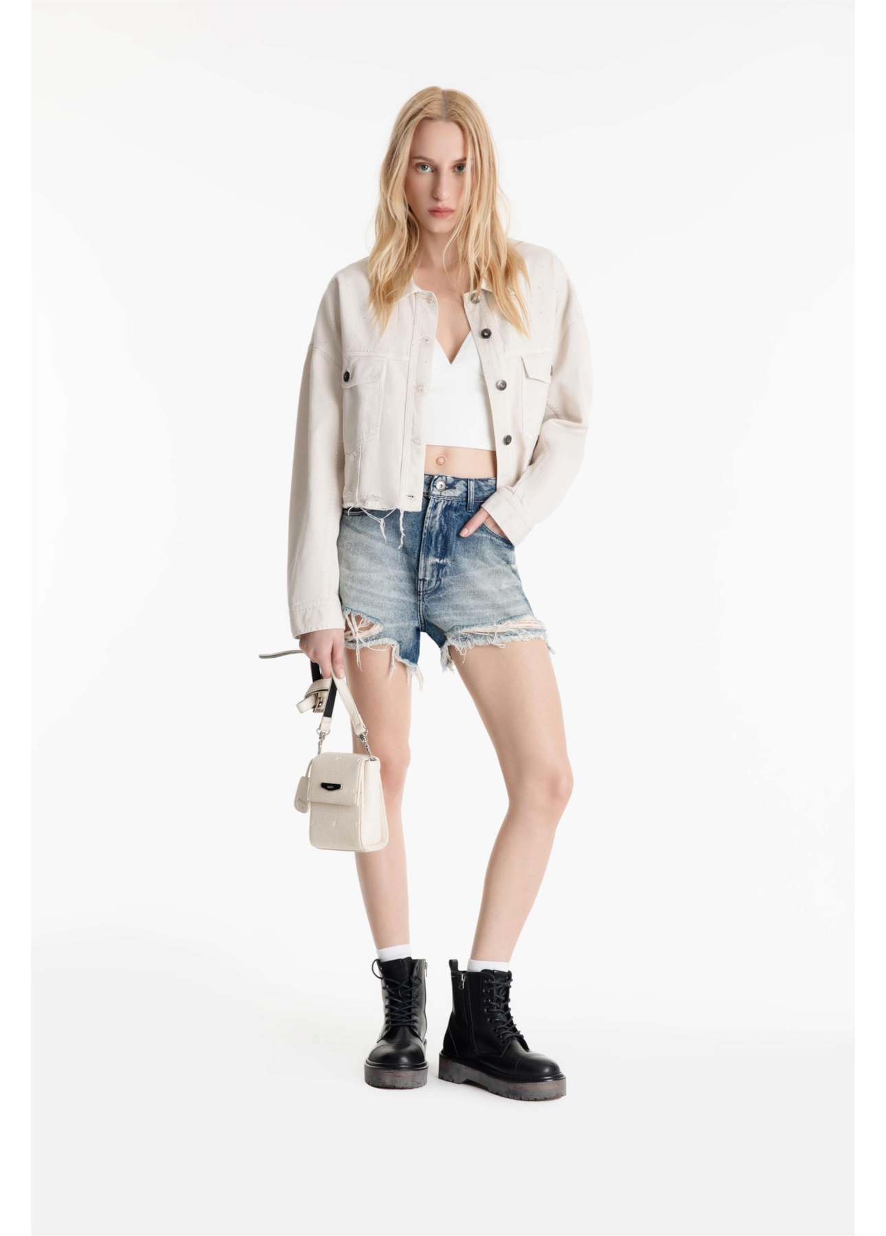 Jaquetas White Denim Oversized Cropped Sandy