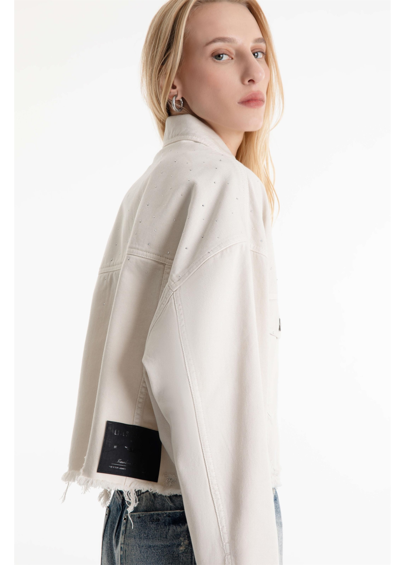 Jaquetas White Denim Oversized Cropped Sandy