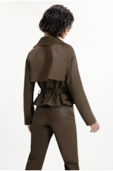 Leather Denim Overcoat Cropped Tabaco