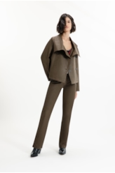 Leather Denim Overcoat Cropped Tabaco