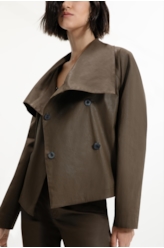 Leather Denim Overcoat Cropped Tabaco