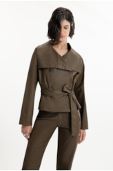 Leather Denim Overcoat Cropped Tabaco