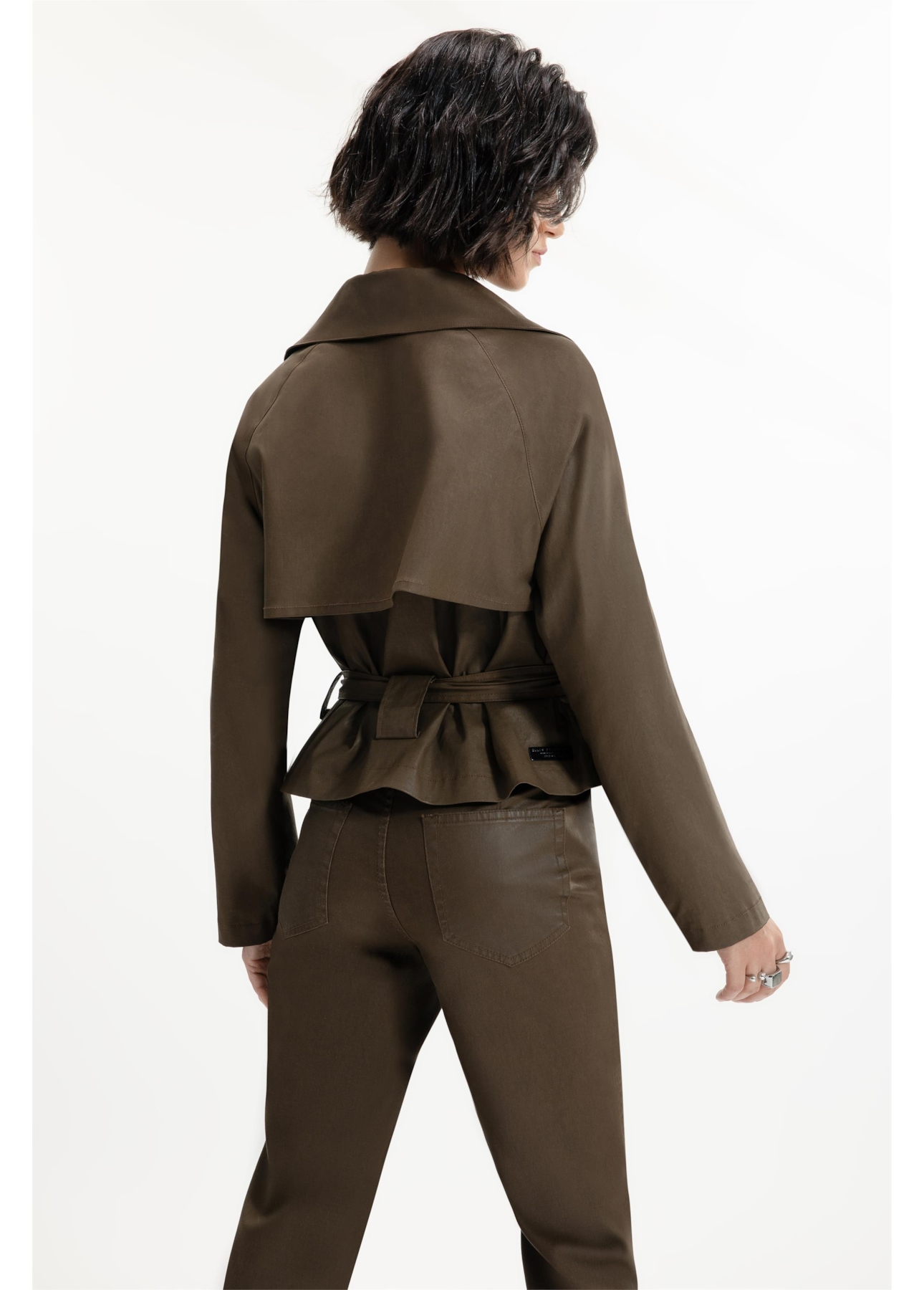 Leather Denim Overcoat Cropped Tabaco