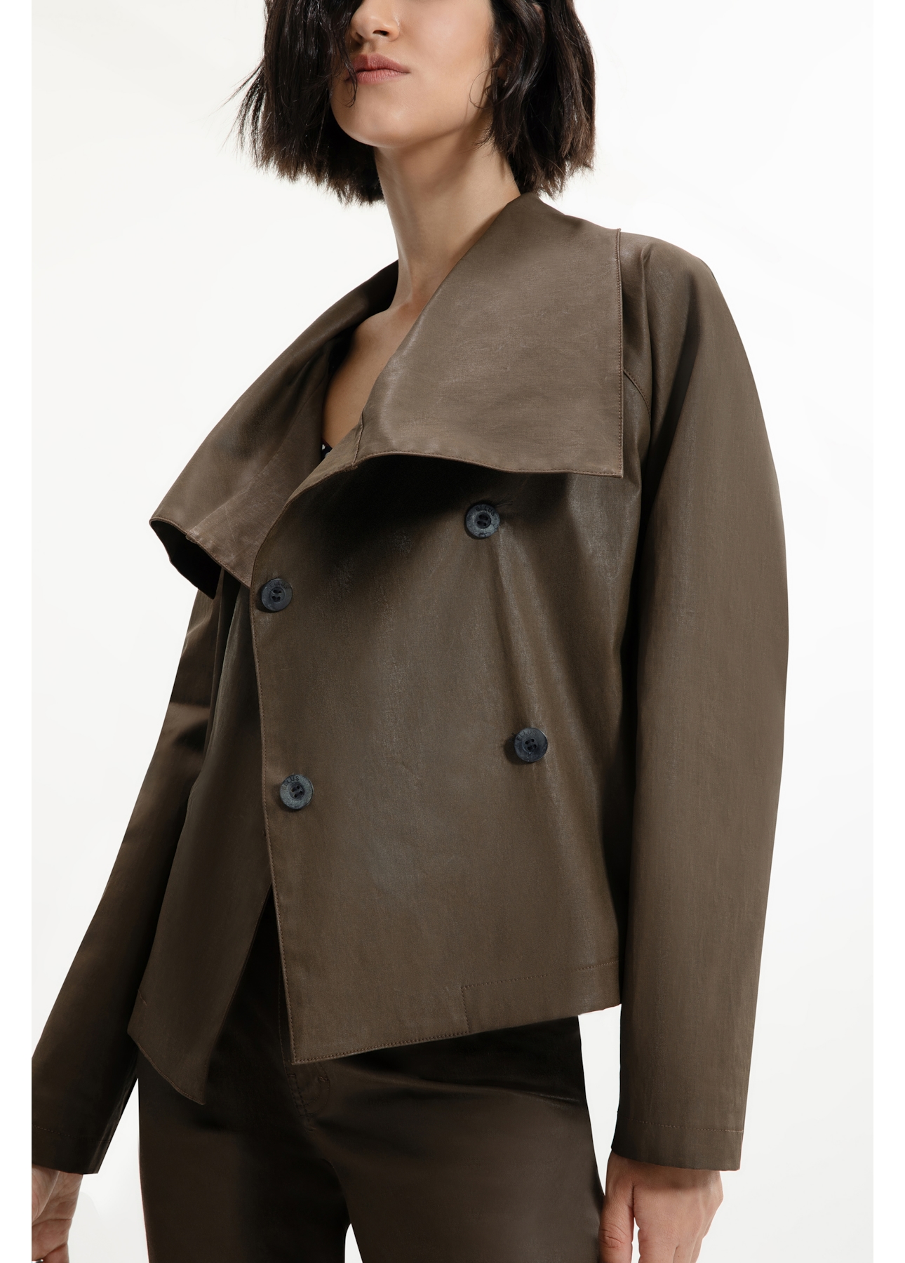 Leather Denim Overcoat Cropped Tabaco