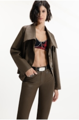 Leather Denim Overcoat Cropped Tabaco