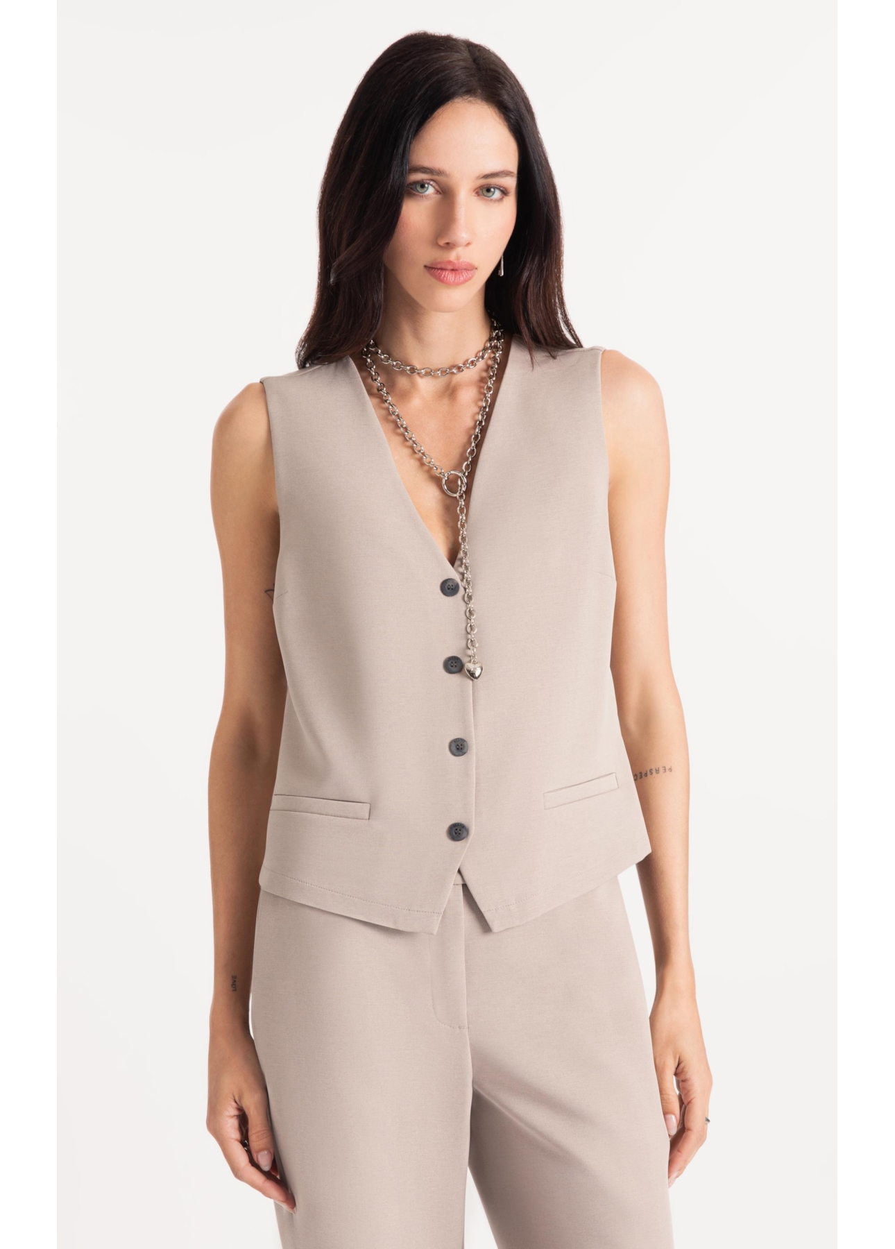 Lilla Vest Buttons Cinza Claro