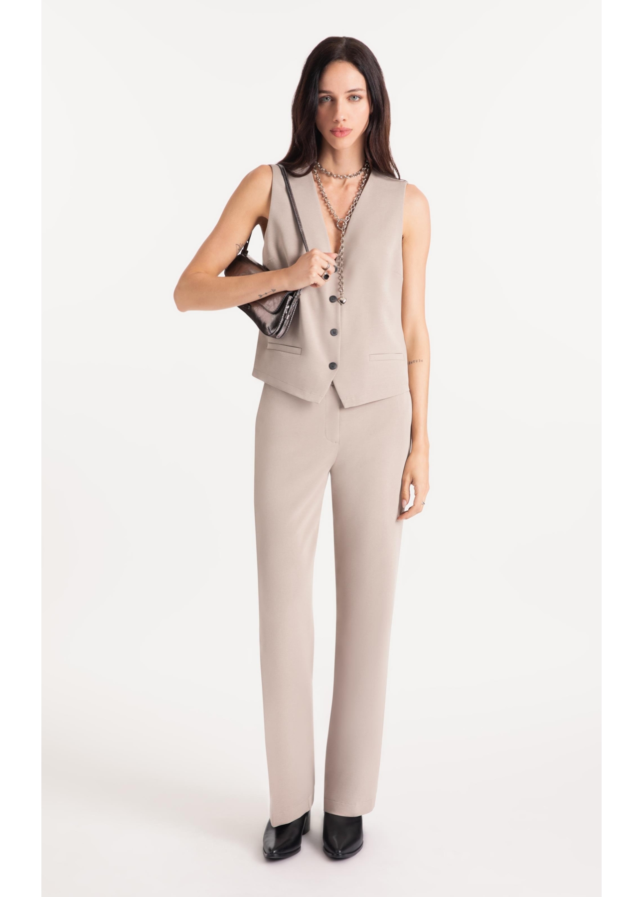 Lilla Vest Buttons Cinza Claro