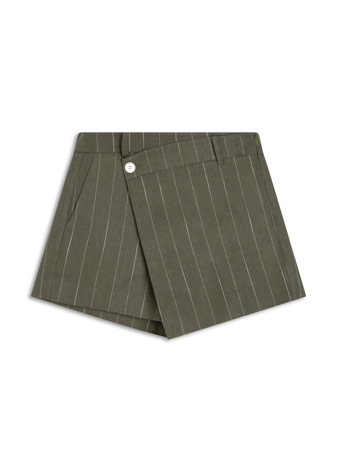 Linho Risca Giz Skirt Like Mini Musgo