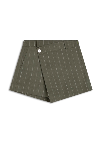 Linho Risca Giz Skirt Like Mini Musgo