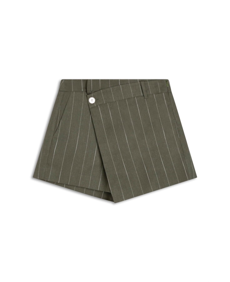Linho Risca Giz Skirt Like Mini Musgo