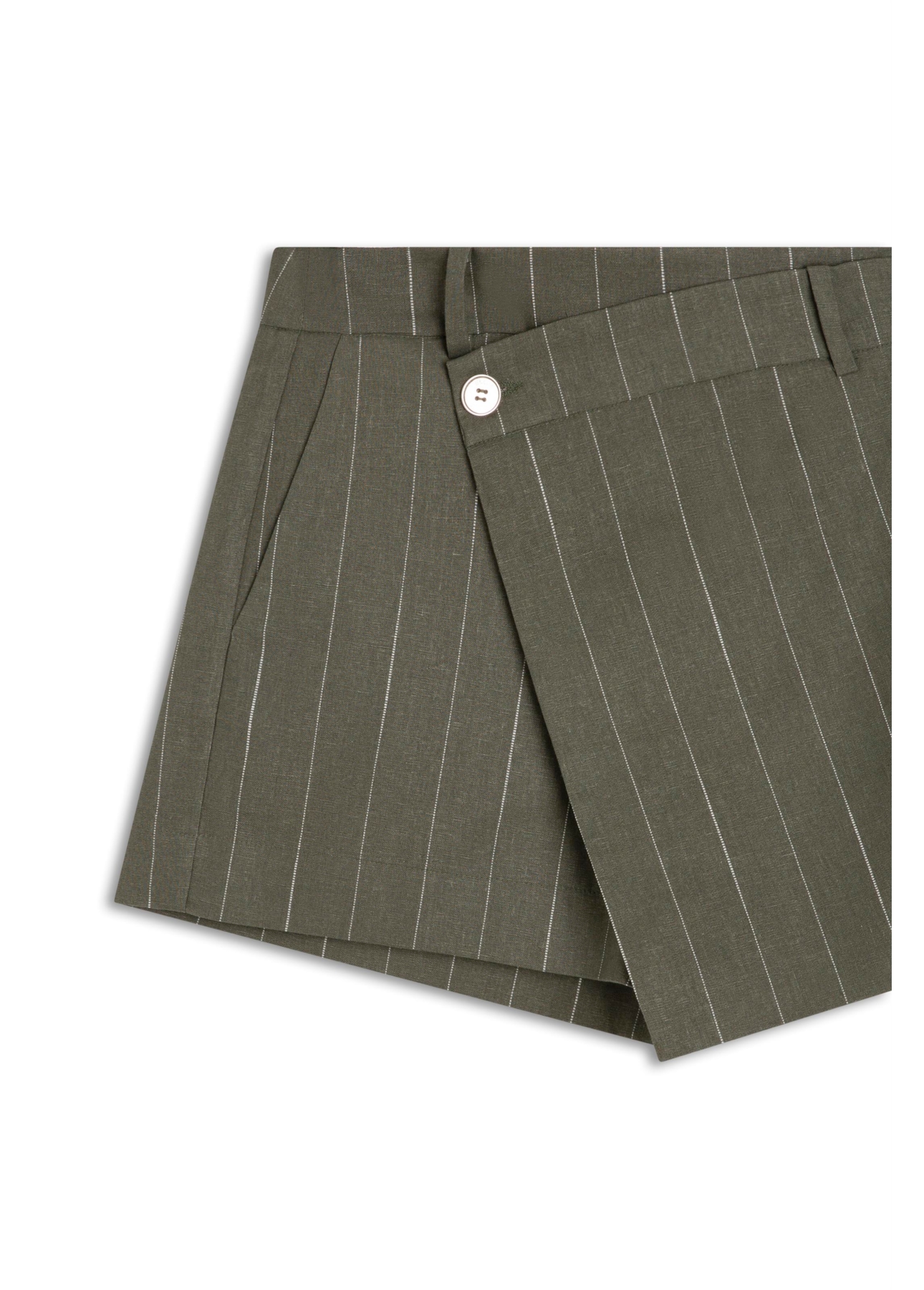 Linho Risca Giz Skirt Like Mini Musgo