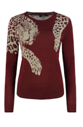 Lurex Leopard Scarf Sweater Dark Wine