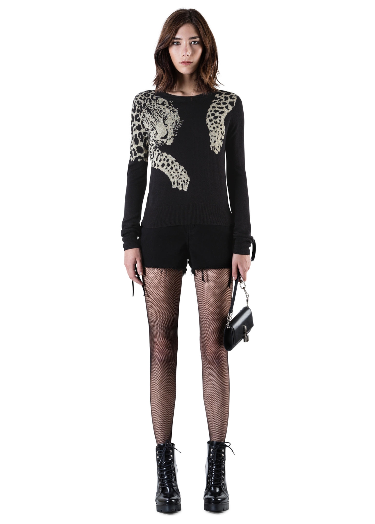 Lurex Leopard Scarf Sweater Preto