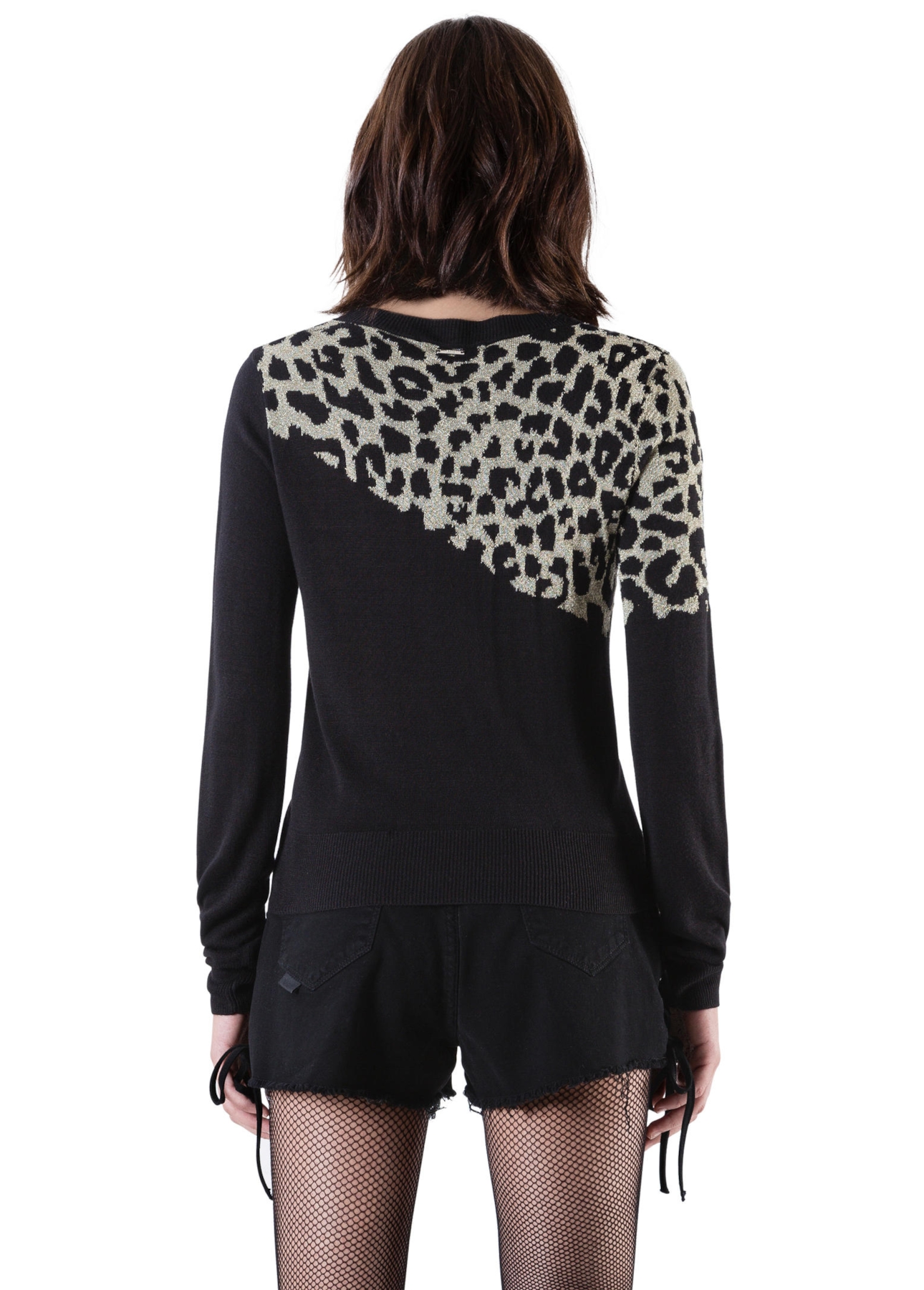 Lurex Leopard Scarf Sweater Preto