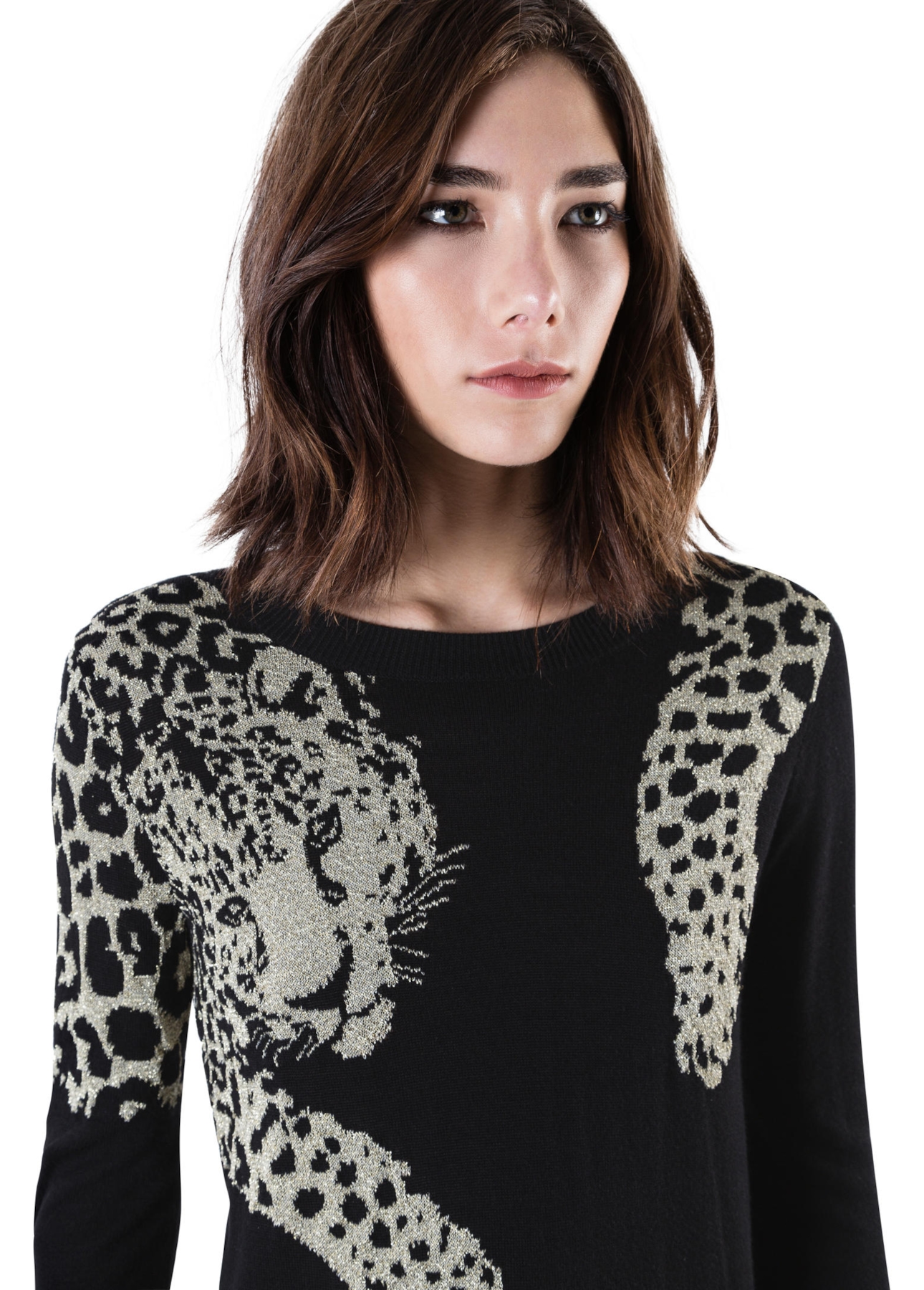 Lurex Leopard Scarf Sweater Preto