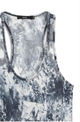 Malha Silk Leafage Sleeveless Marinho