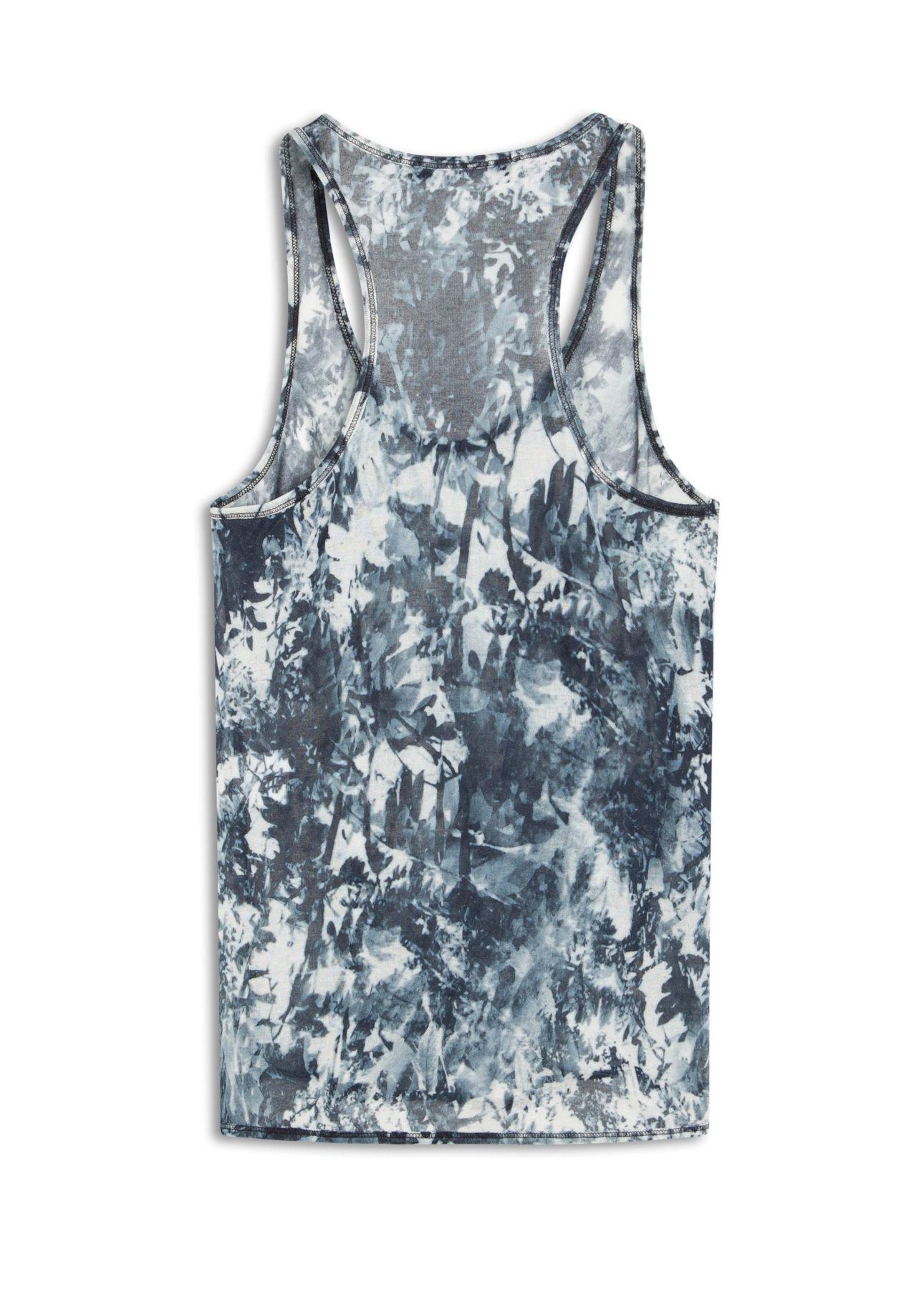 Malha Silk Leafage Sleeveless Marinho