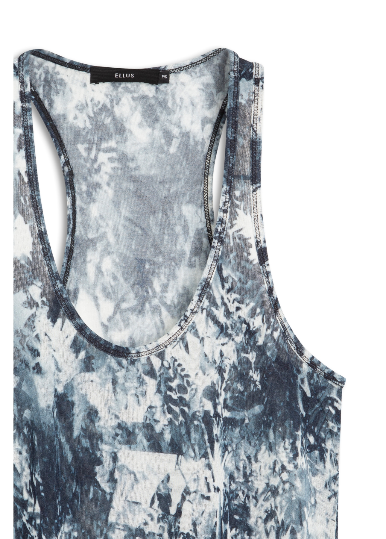 Malha Silk Leafage Sleeveless Marinho