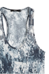 Malha Silk Leafage Sleeveless Marinho