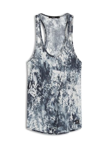 Malha Silk Leafage Sleeveless Marinho