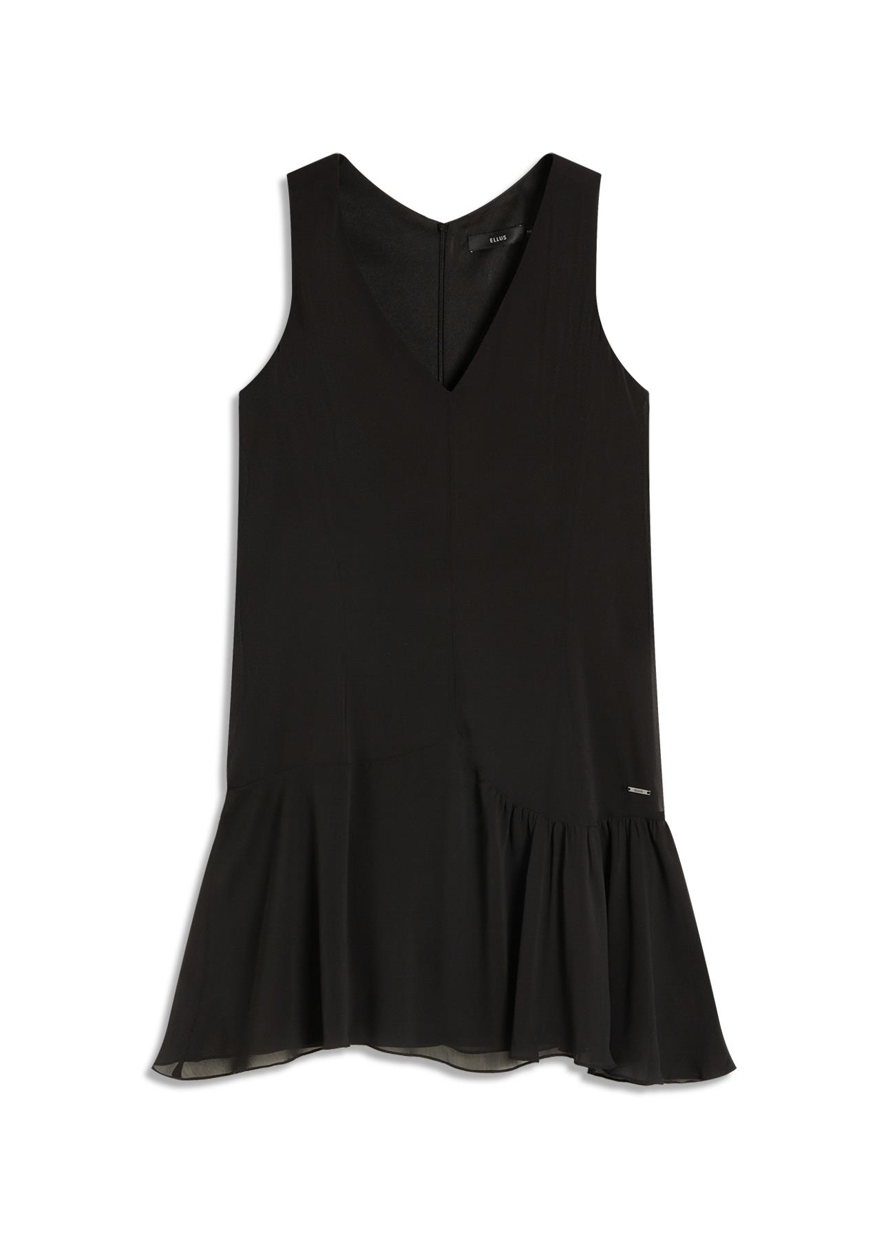 Microchiffon Asymmetric Sleevless Dress Preto