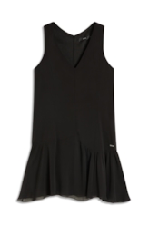 Microchiffon Asymmetric Sleevless Dress Preto
