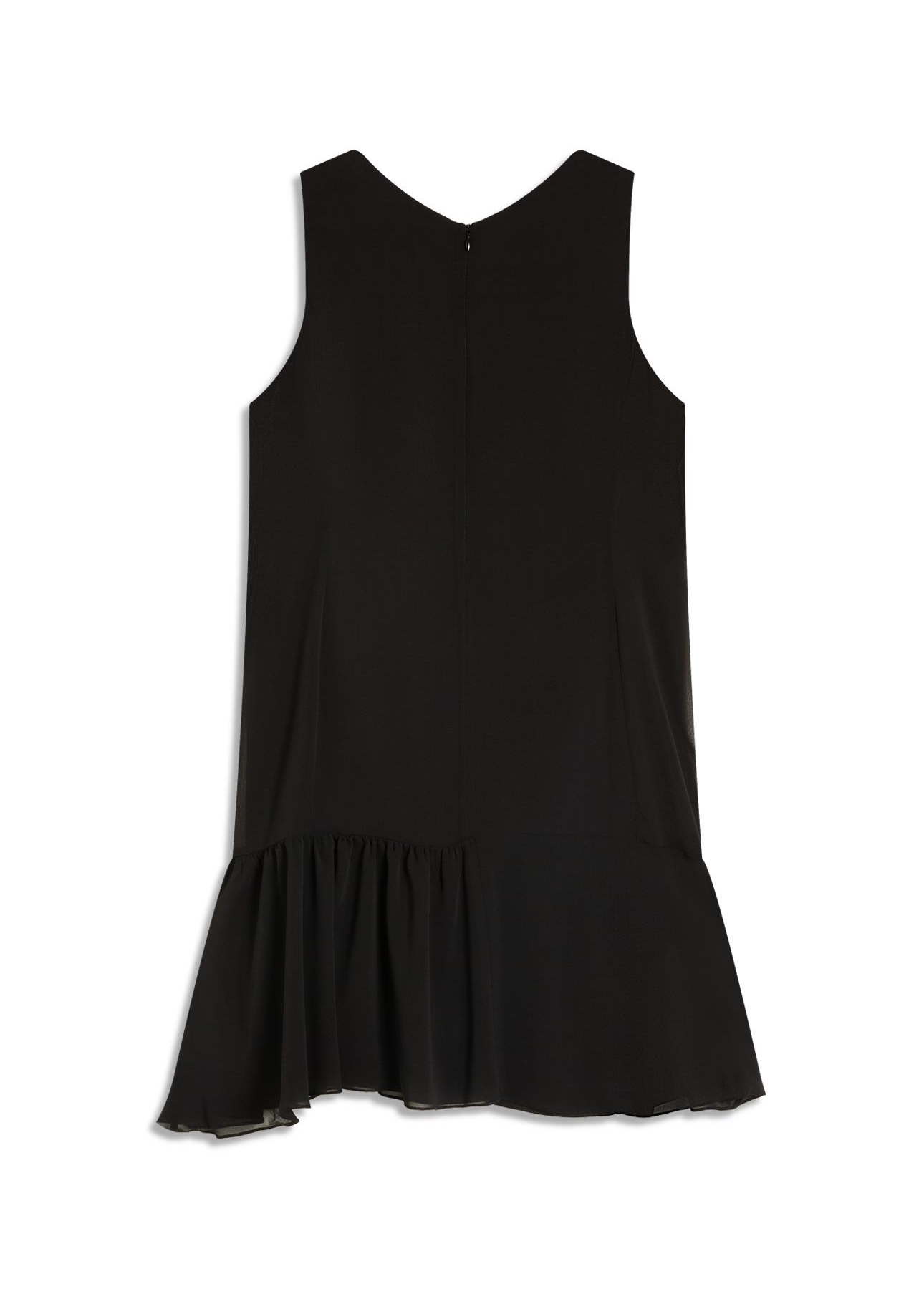 Microchiffon Asymmetric Sleevless Dress Preto