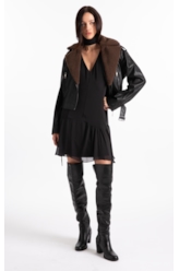 Microchiffon Asymmetric Sleevless Dress Preto