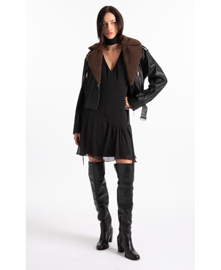 Microchiffon Asymmetric Sleevless Dress Preto