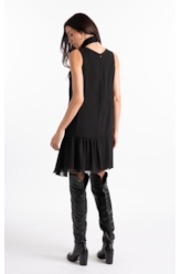 Microchiffon Asymmetric Sleevless Dress Preto