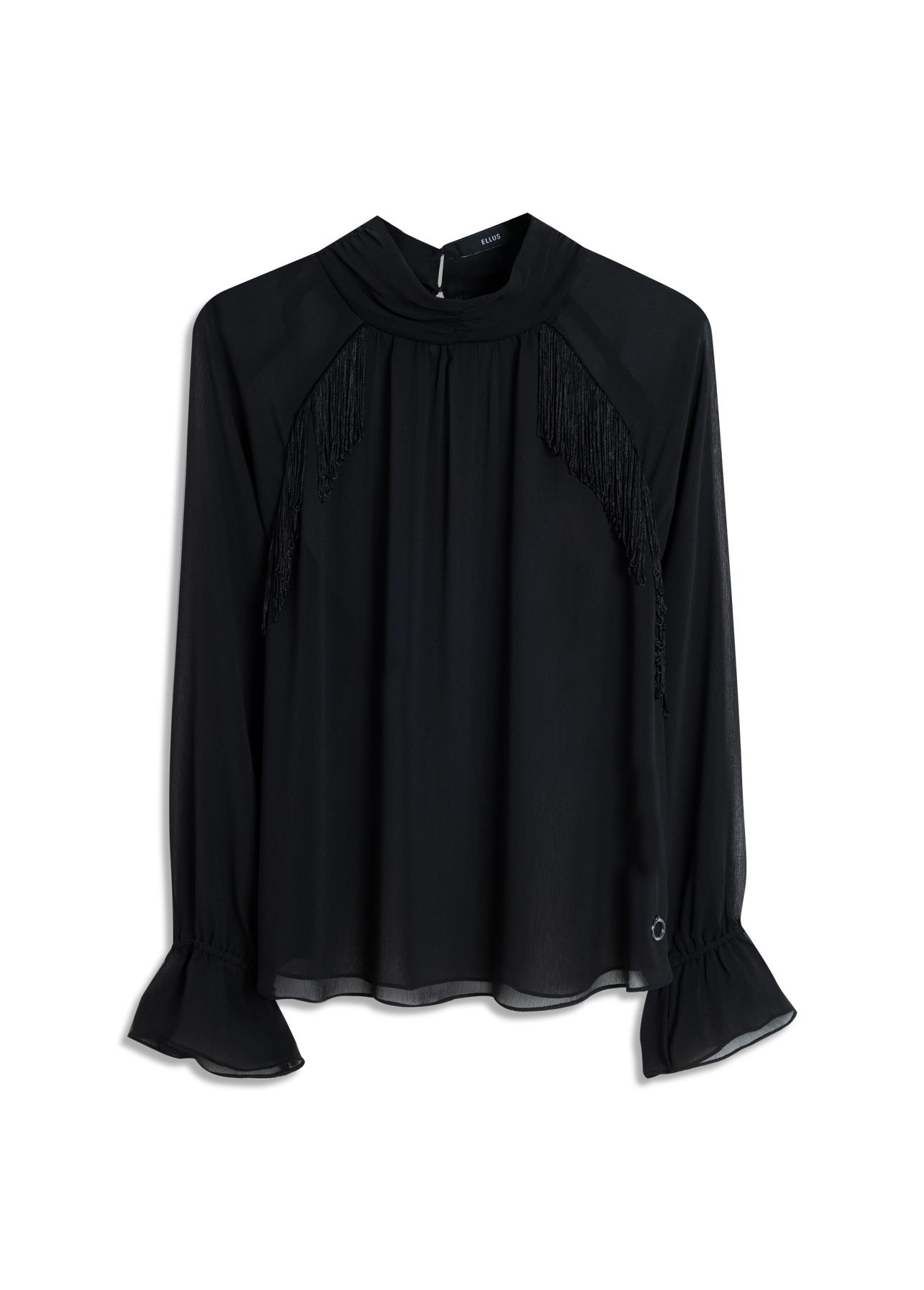 Microchiffon Fringe High Neck Preto