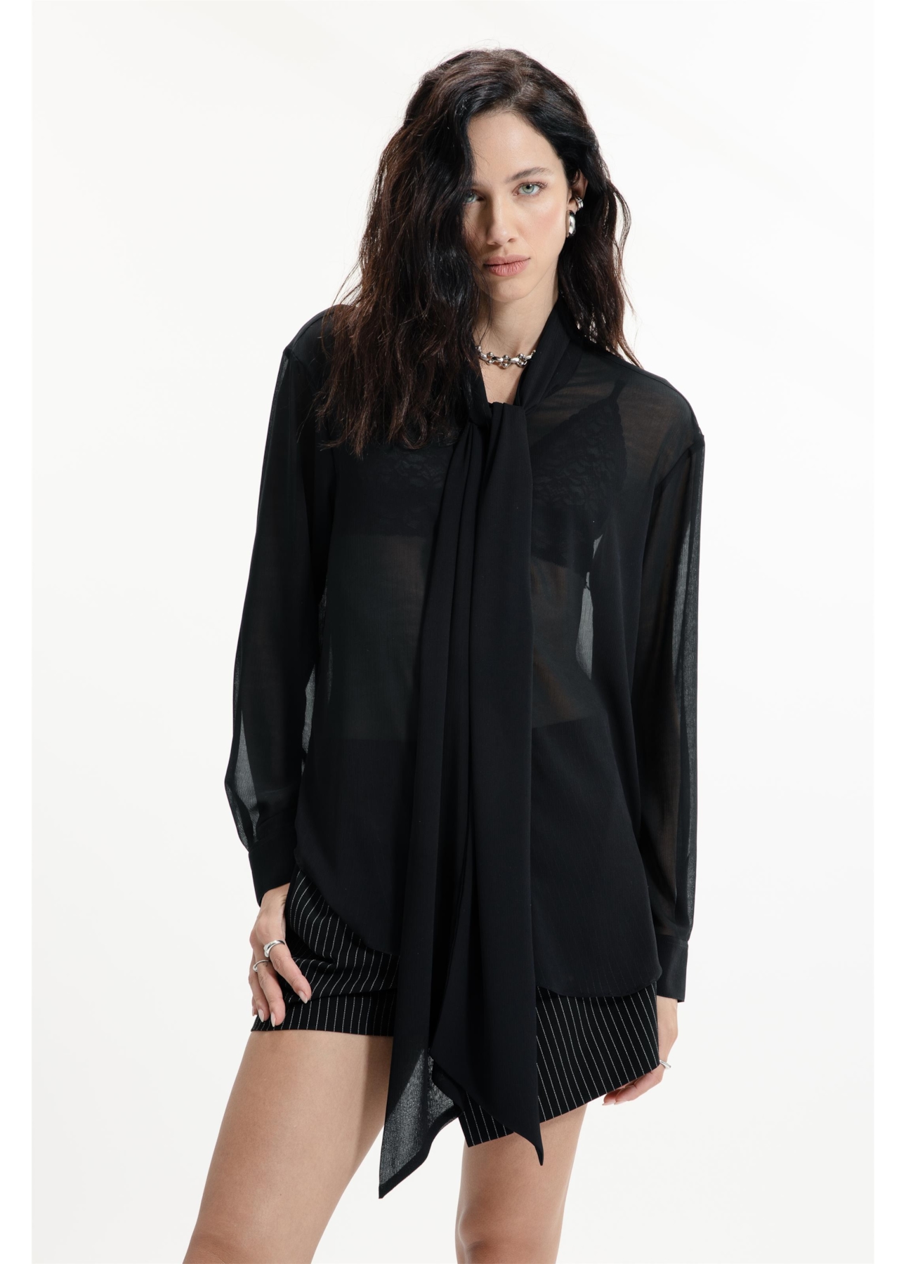 Microchiffon Lavalliere-Neck Classic Preto