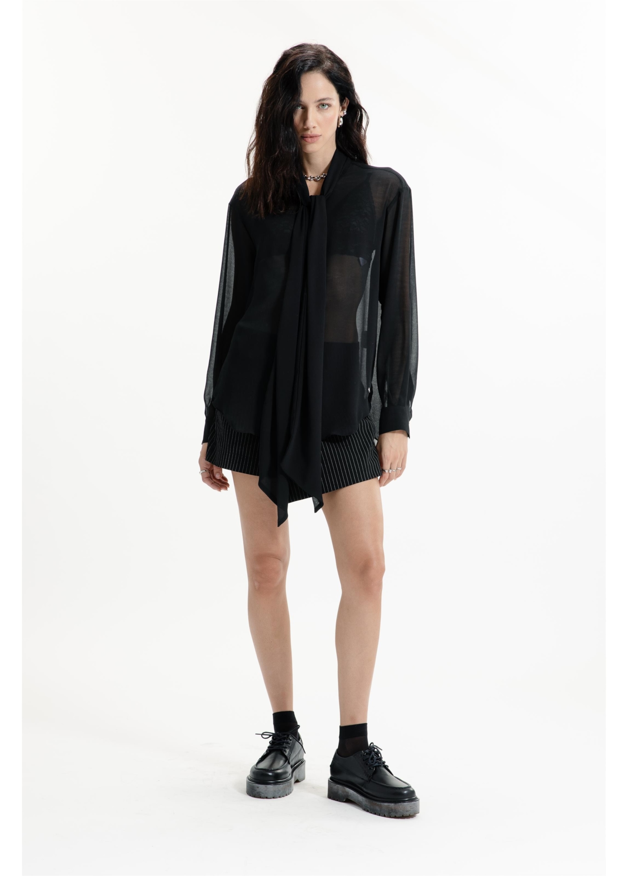 Microchiffon Lavalliere-Neck Classic Preto