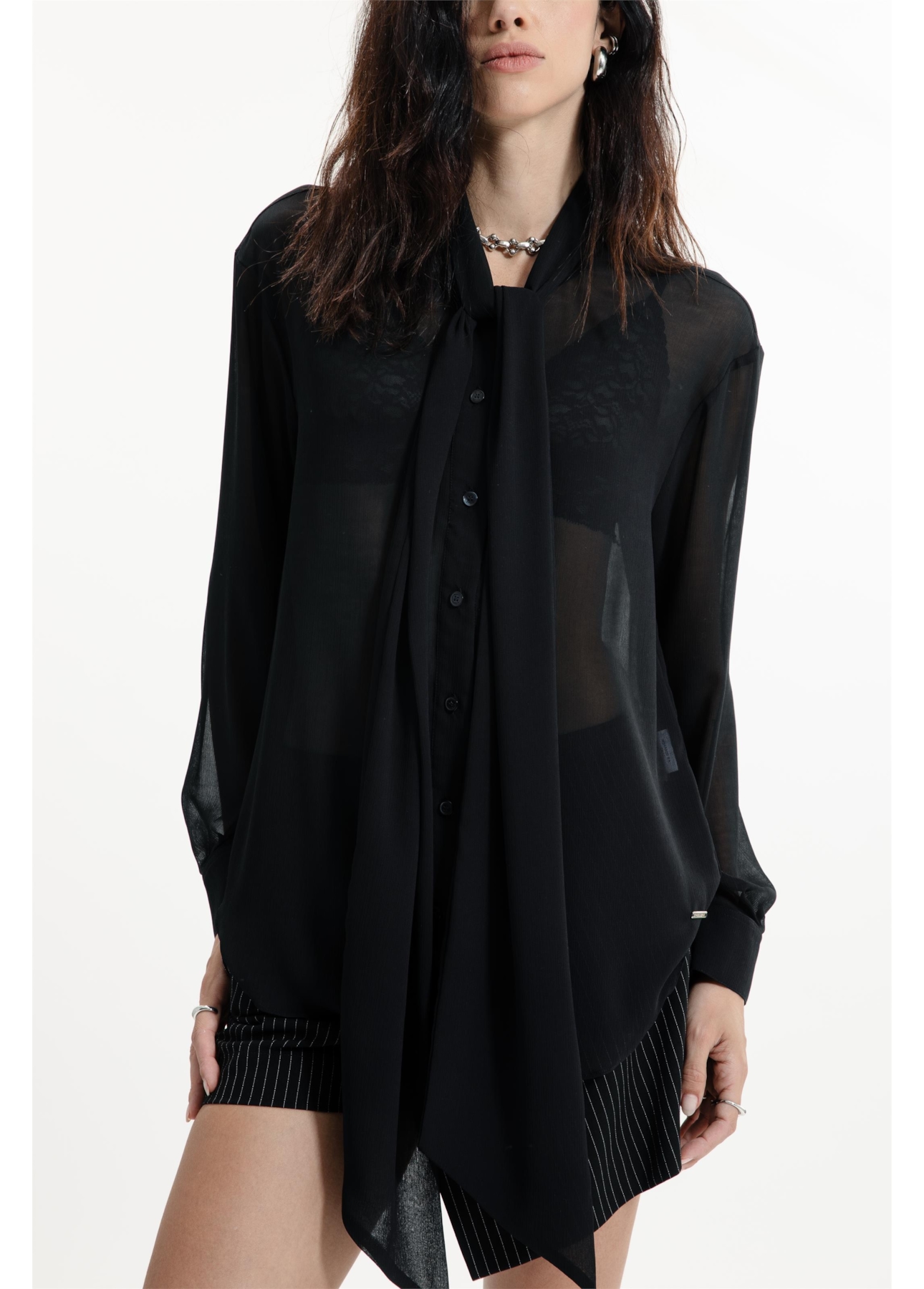 Microchiffon Lavalliere-Neck Classic Preto