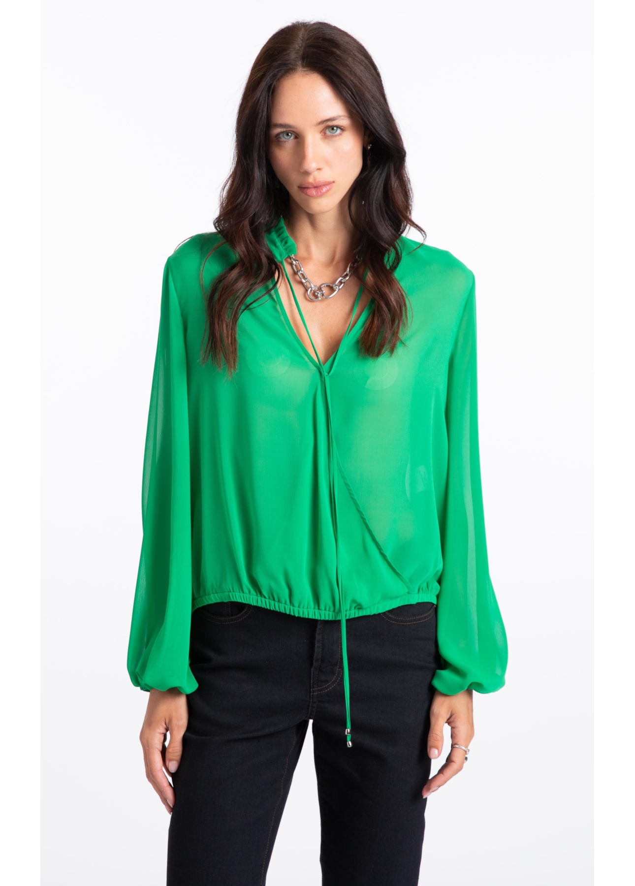 Microchiffon Traspass Puff Sleeves Verde Maca