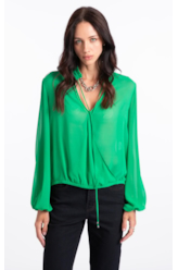 Microchiffon Traspass Puff Sleeves Verde Maca
