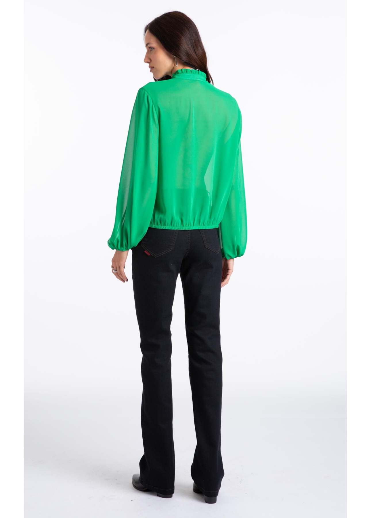 Microchiffon Traspass Puff Sleeves Verde Maca