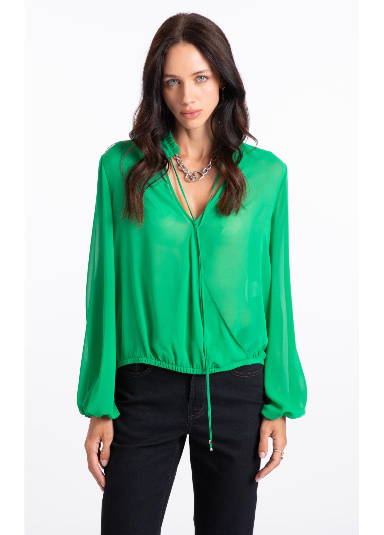 Microchiffon Traspass Puff Sleeves Verde Maca