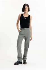 Mini Check Cargo Reta Pants Caqui