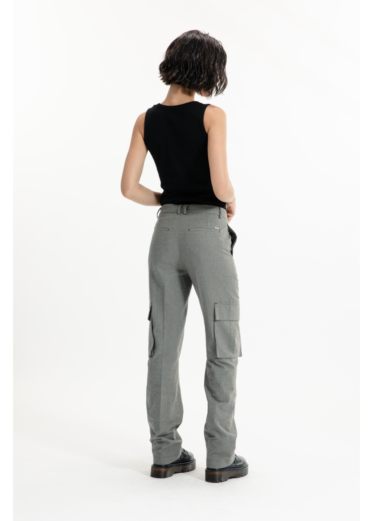 Mini Check Cargo Reta Pants Caqui